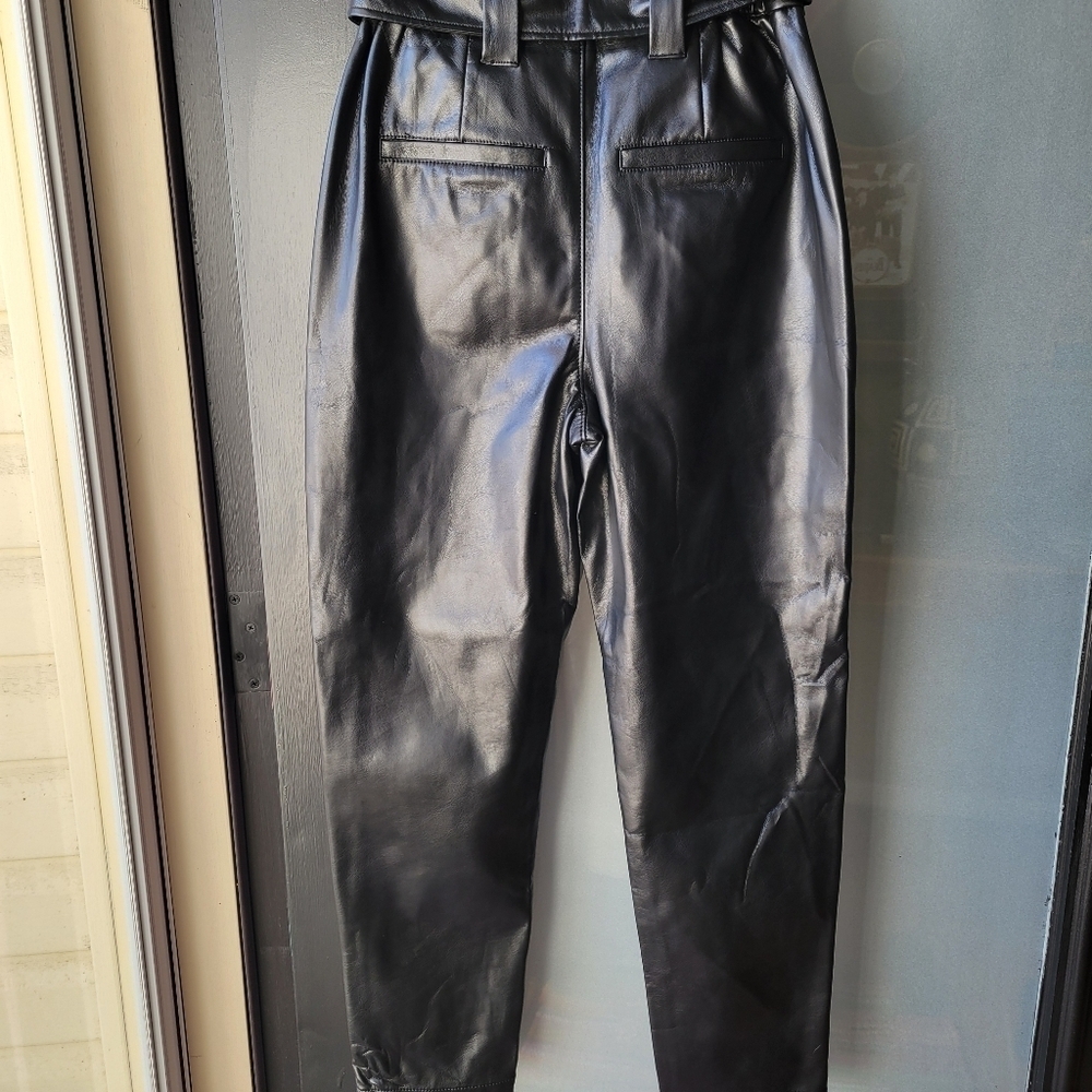 EXPRESS Faux Leather Super High Rise Ankle Leggings Pants 4R Tie Waist Black - Picture 4 of 9